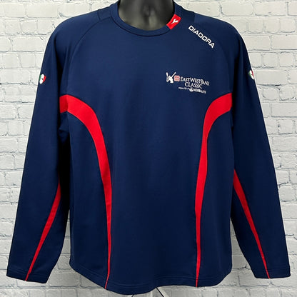 Diadora US Open Shirt in navy blue with red accents and East West Bank Classic logo on the front