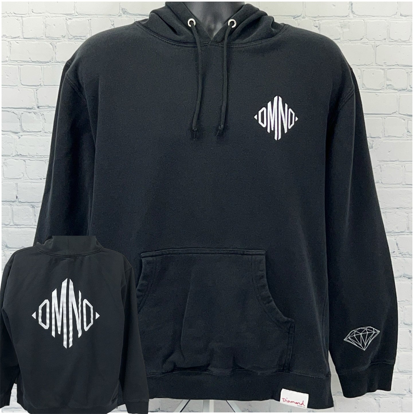 Diamond Supply Co. Black Hoodie with Front Pocket and Logo Detail on Chest and Sleeve