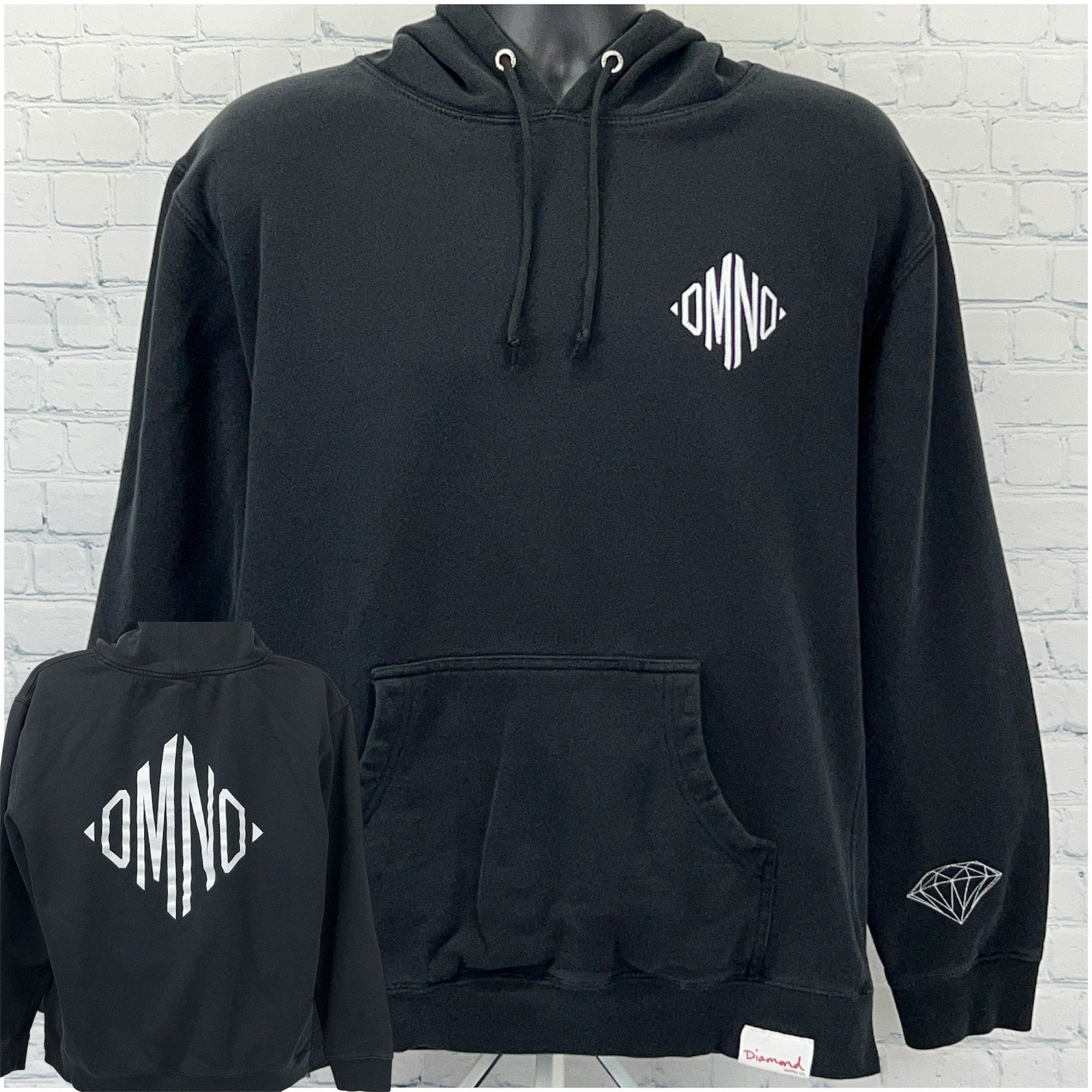 Diamond Supply Co. Black Hoodie with Front Pocket and Logo Detail on Chest and Sleeve