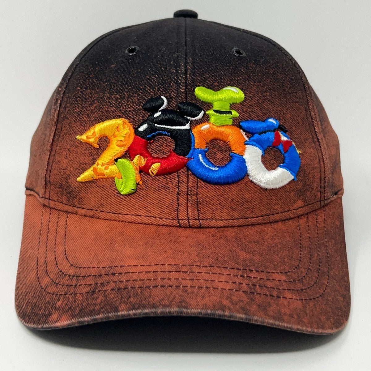 Disney 2000 Adjustable Baseball Cap in Brown with Colorful Embroidered Number Design