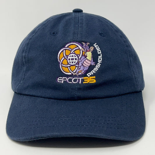 Disney Parks Dad Hat Navy Front with Epcot 35 Passholder Logo
