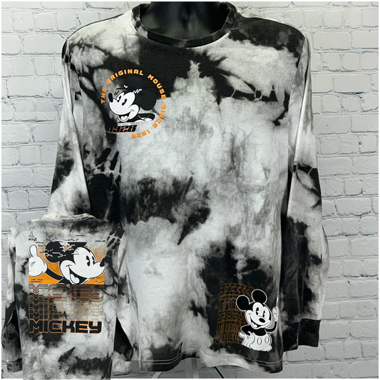 Disney Mickey Mouse Tie-Dye Long Sleeve Shirt in Black and White