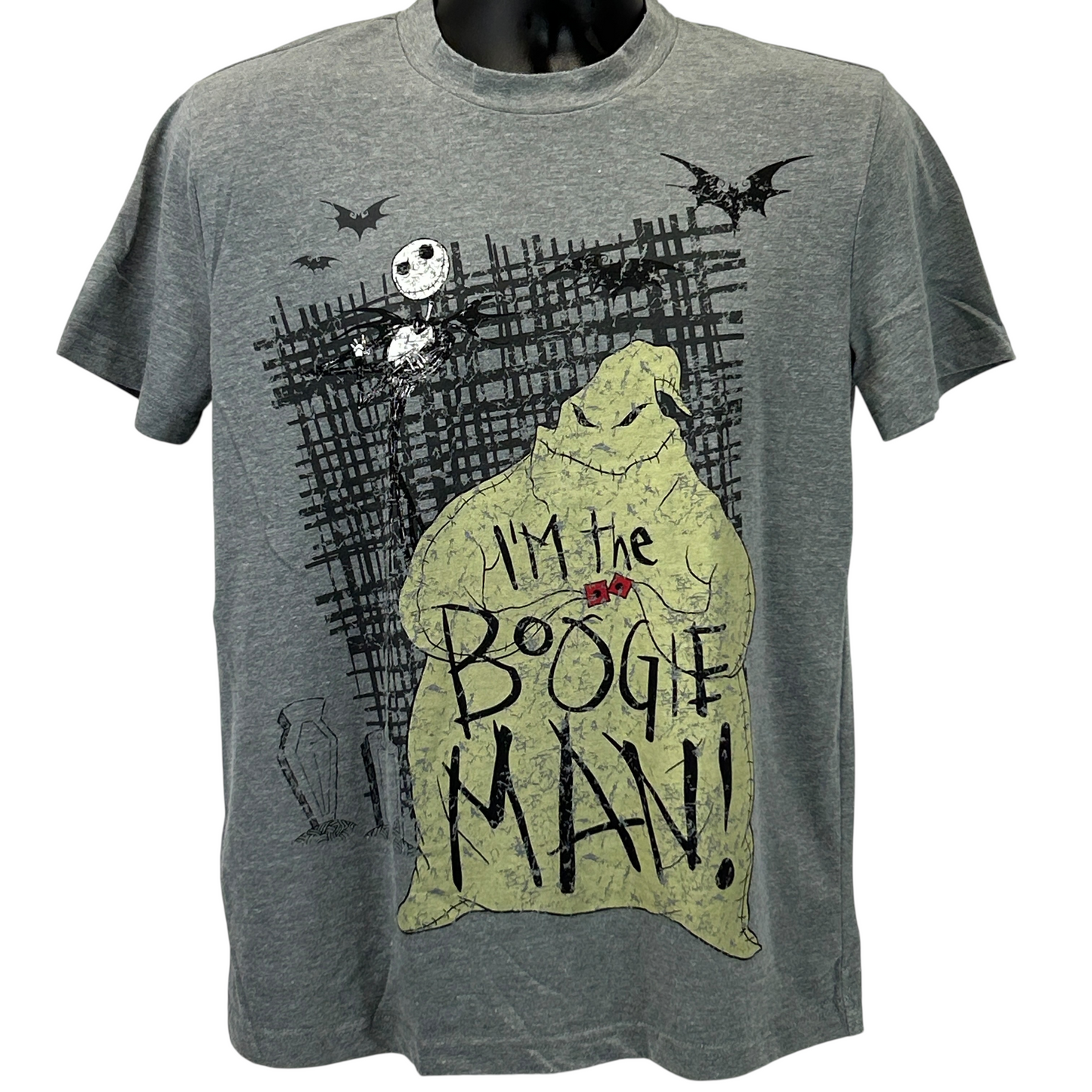Gray Disney T-Shirt featuring Oogie Boogie design with front graphic and a casual fit