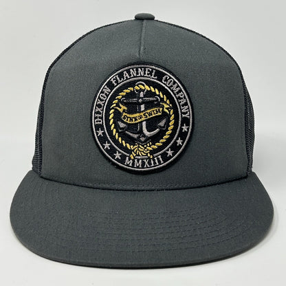 Dixxon Hat in gray with front logo patch featuring anchor design and embroidered text