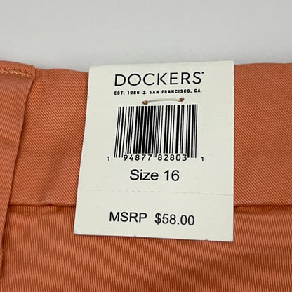 Dockers chino pants in coral, size 16, with retail tag visible, showcasing MSRP