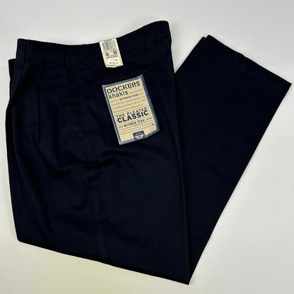 Dockers khaki pants in navy, classic fit, size available, front view with tag