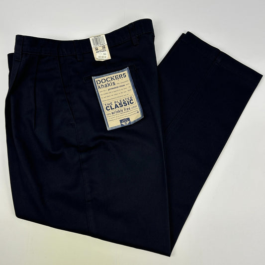 Dockers khaki pants in navy, classic fit, size available, front view with tag