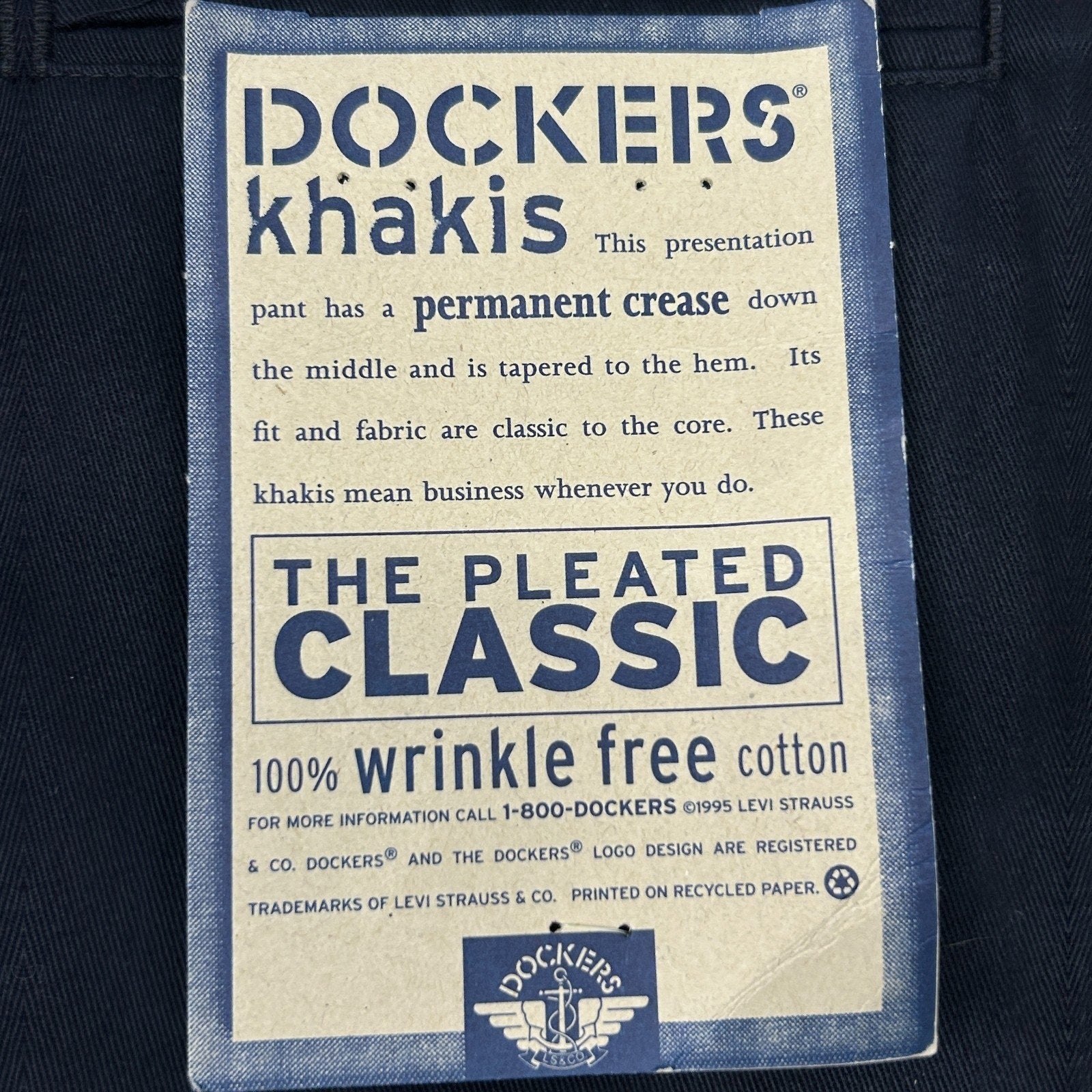 Dockers khaki pants in classic fit, 1990s style, khaki color, shown from the back.
