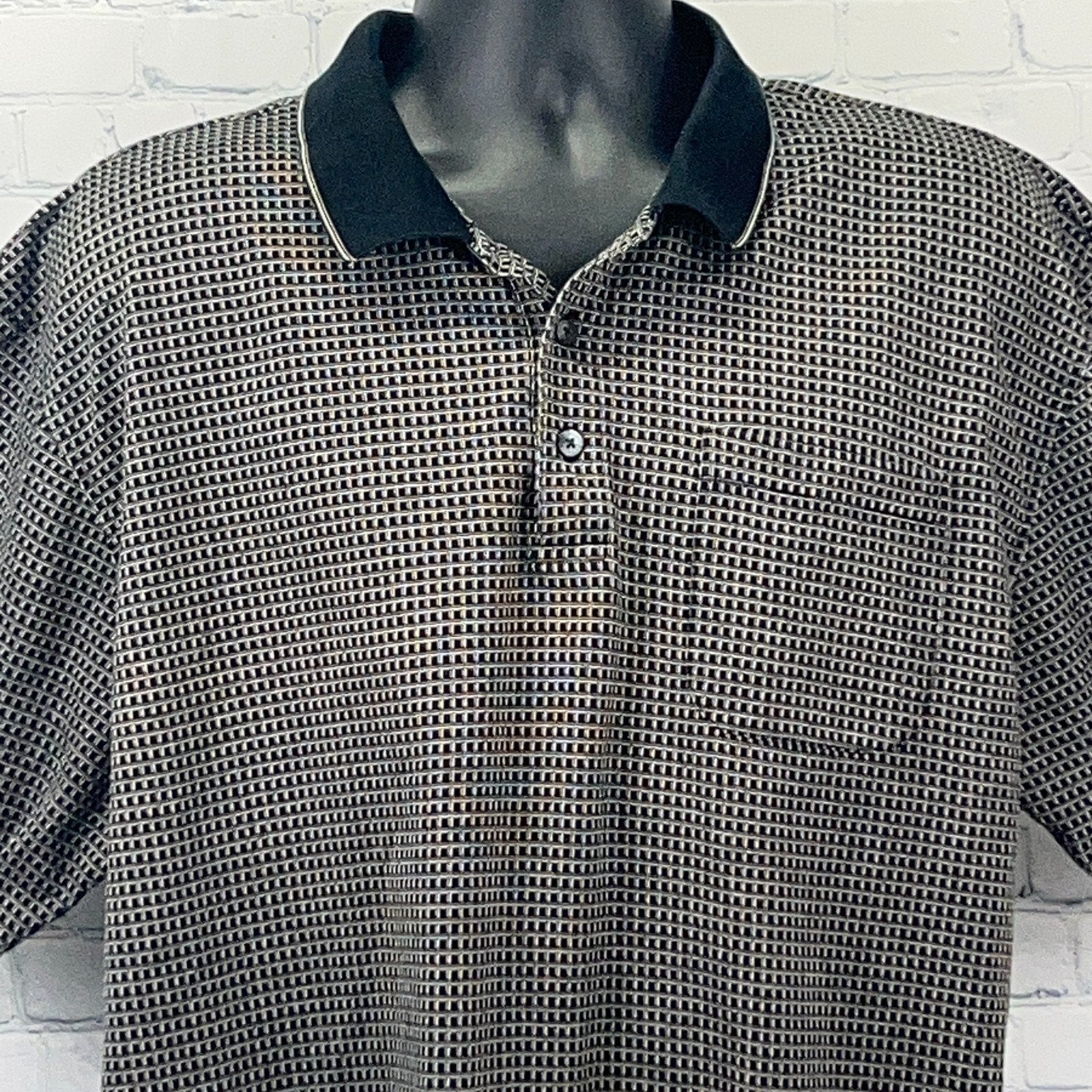 Donald J Trump Men's Polo Shirt in Black and White with Unique Pattern and Collar Detail