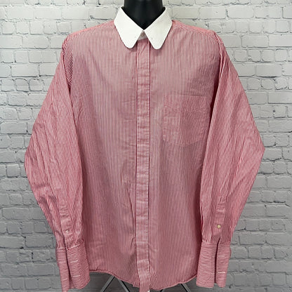 Hemrajani Brothers Red and White Striped Dress Shirt with Button-Down Collar, Size XXL