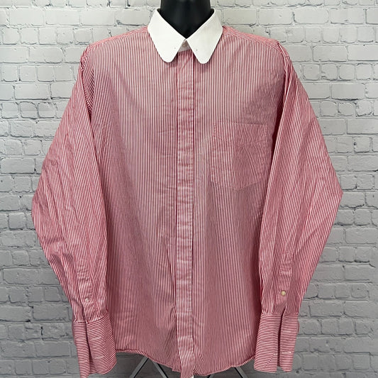Hemrajani Brothers Red and White Striped Dress Shirt with Button-Down Collar, Size XXL