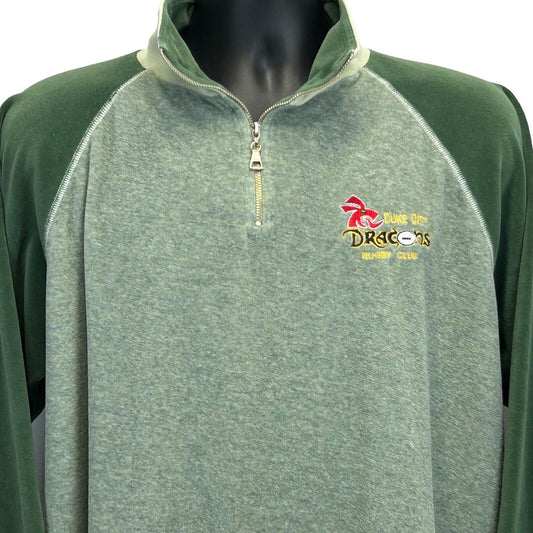 Sport Savvy Green Quarter-Zip Sweater featuring Duke City Dragons Rugby Club logo on chest