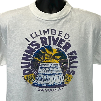 Gray Vintage T-Shirt featuring 'I Climbed Dunn's River Falls Jamaica' graphic on the front