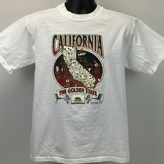 Vintage Y2Ks California The Golden State Map T Shirt White Tourist Tee M Medium