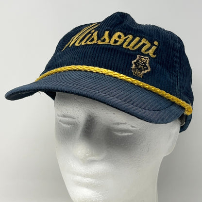 Vintage 90s Missouri Tigers Hat Baseball Cap University Corduroy Snapback Blue