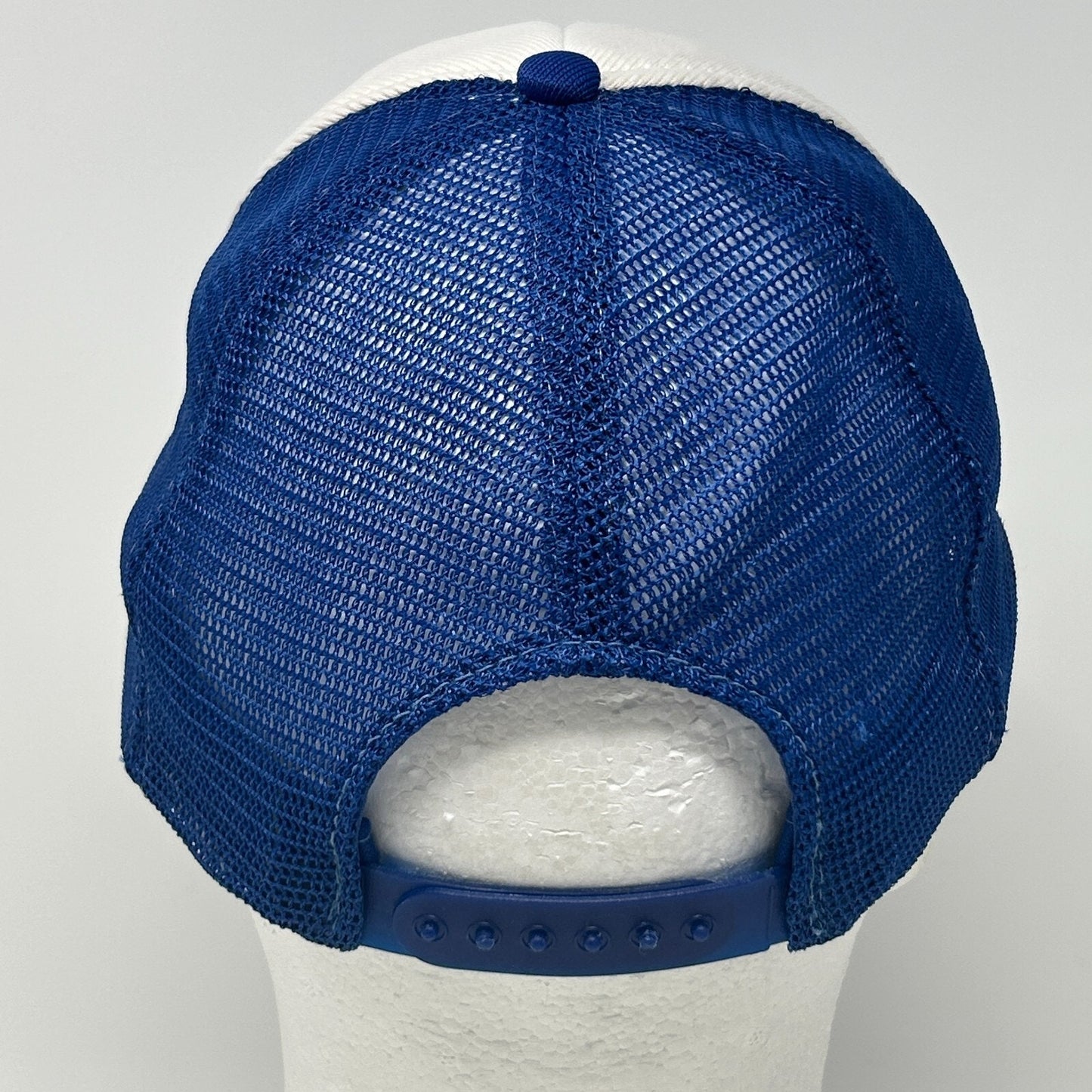 Vintage 80s I Move The Earth Patch Trucker Hat Cap Blue Mesh Snapback 5 Panel