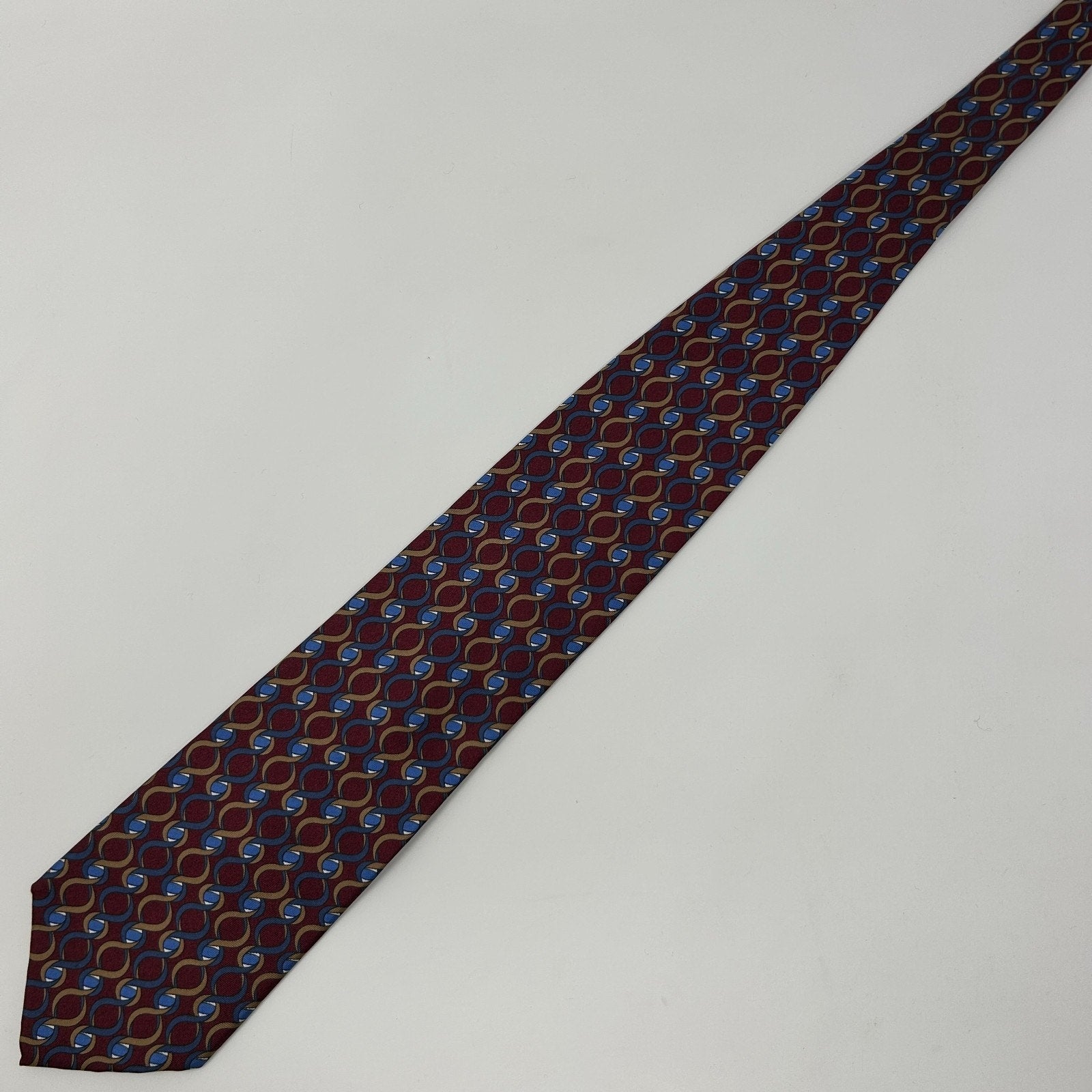 Vintage 90s Christian Dior Monsieur Tie Necktie Red Chain Link Silk Made In USA - Neon Vintage