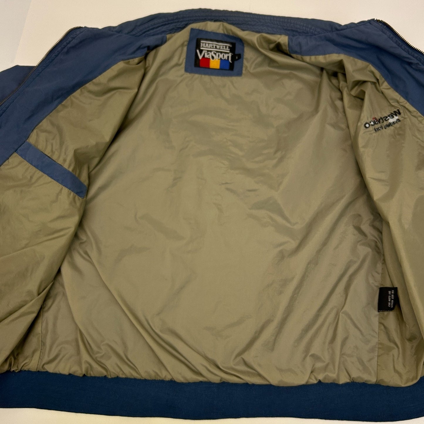 Vintage 90s Westvaco Jacket Evadale Texas Hartwell Via Sport Blue Mens L Large
