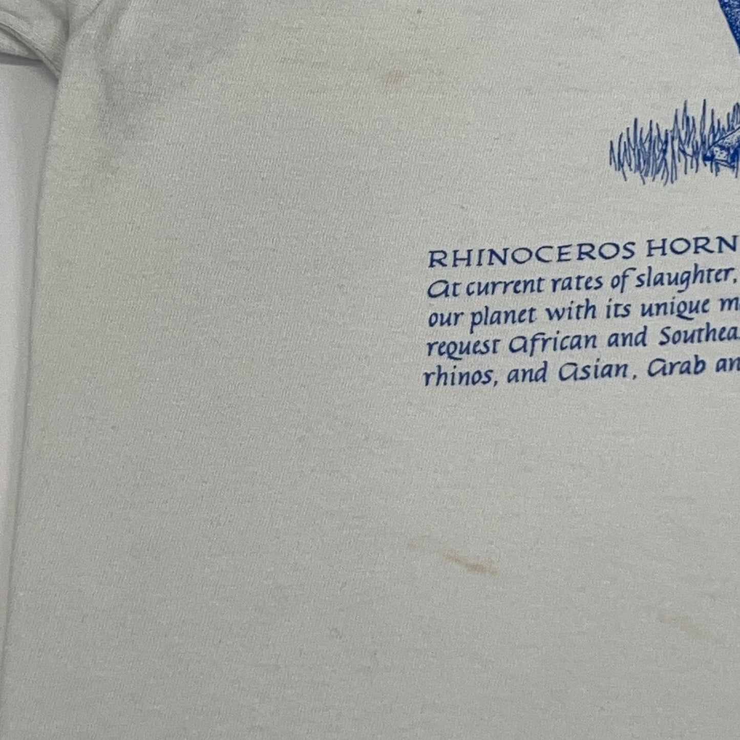 Vintage 80s Threatened Species Elephant Rhinoceros T Shirt White Unisex S Small
