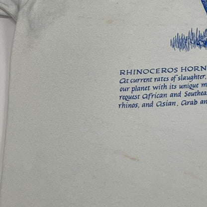 Vintage 80s Threatened Species Elephant Rhinoceros T Shirt White Unisex S Small