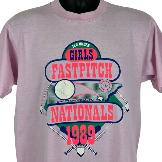 Girls Fastpitch Softball Nationals Vintage 80s T Shirt Large ASA USA Unisex Pink