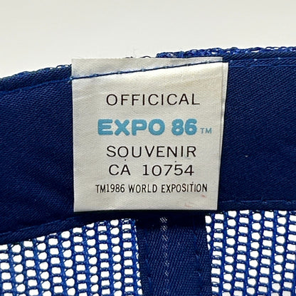 Vintage 1986 World Exposition Trucker Hat Baseball Cap Vancouver Snapback Blue