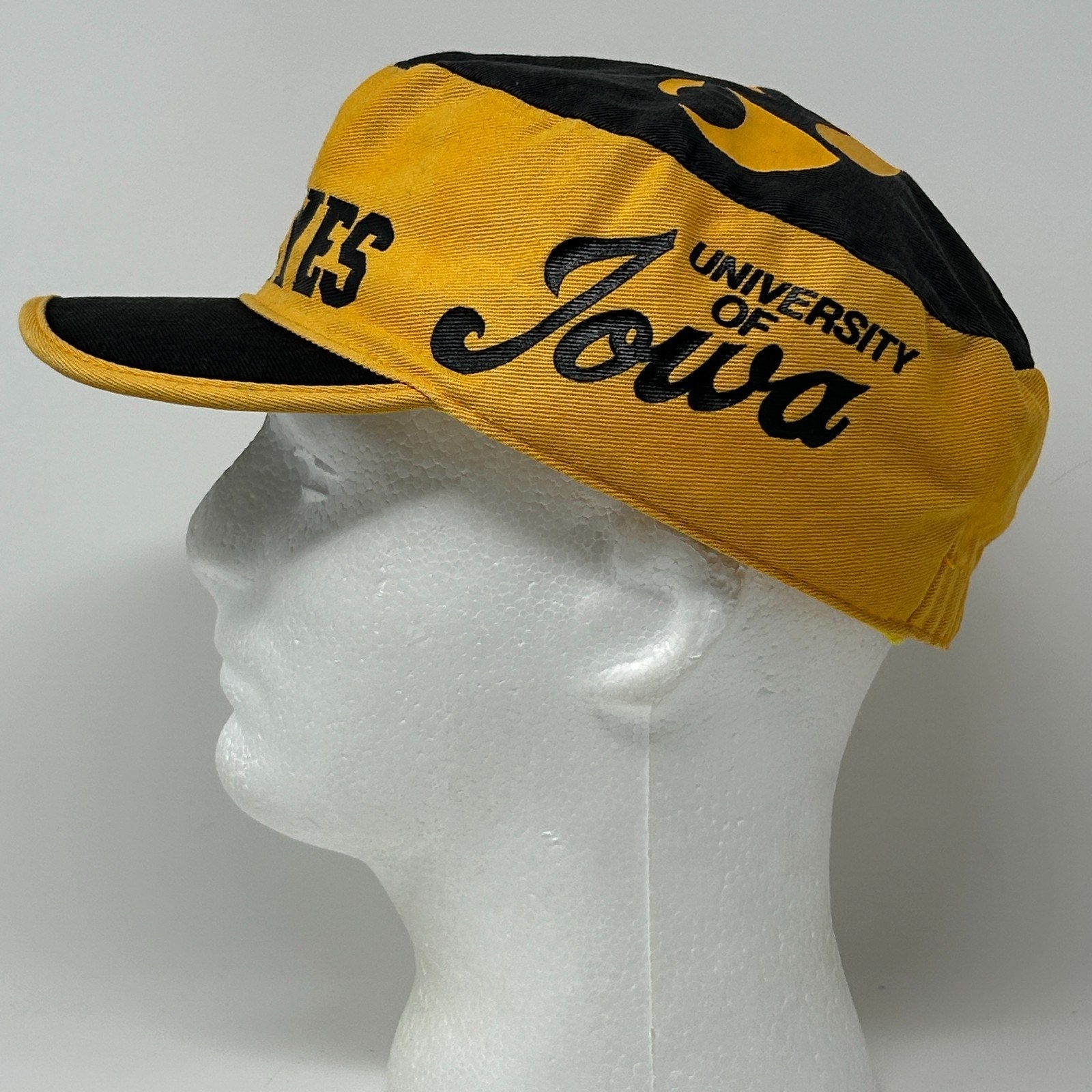 Vintage 80s University of Iowa Hawkeyes Painters Hat Baseball Cap Yellow 7 1/2 - Neon Vintage