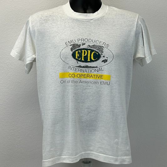 Vintage 90s Emu Producers International Co-operative T Shirt Oil White M Medium - Neon Vintage