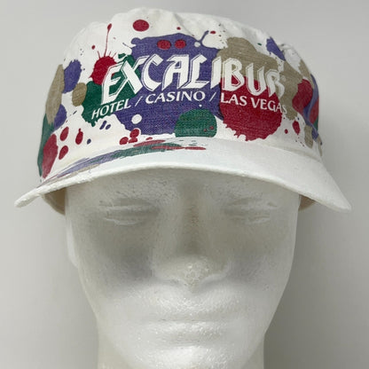 Vintage 90s Excalibur Casino Las Vegas Painters Hat Cap Paint Splash White 7 3/8