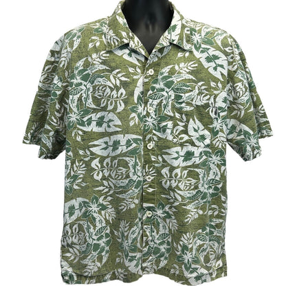 No Fear Vintage 90s Hawaiian Camp Shirt Large Button Front USA Made Mens Green