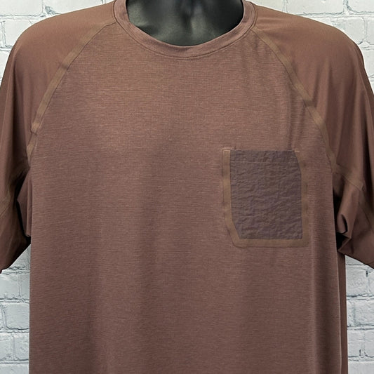 Lululemon Ventilated Hiking T Shirt Short Sleeve Pocket Brown Tee XL X-Large