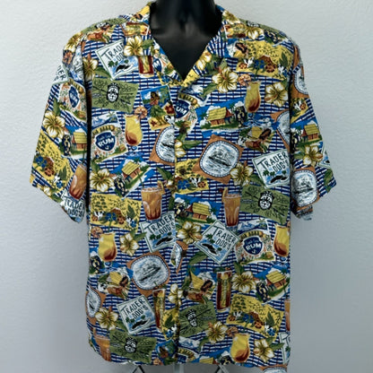 Big Dogs Hawaiian Camp Shirt Trader Dogs Rum Button Front Rayon Blue XXL 2XL