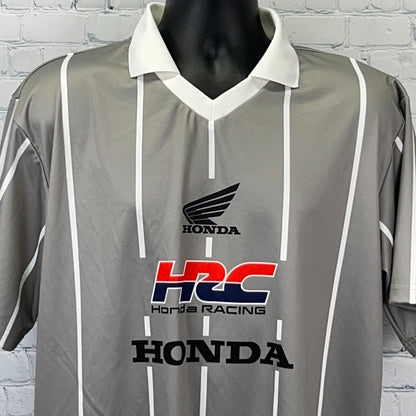 Honda Racing HRC Jersey Polo Shirt Gray Striped Auto Motorsports Unisex M Medium