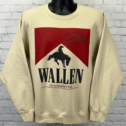 Morgan Wallen I’m The Problem 2025 Tour Sweatshirt 20 Cigarettes Beige L Large