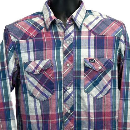 Camisa de franela a cuadros Wrangler vintage de los años 90 con botones de presión de perlas, color morado, para hombre