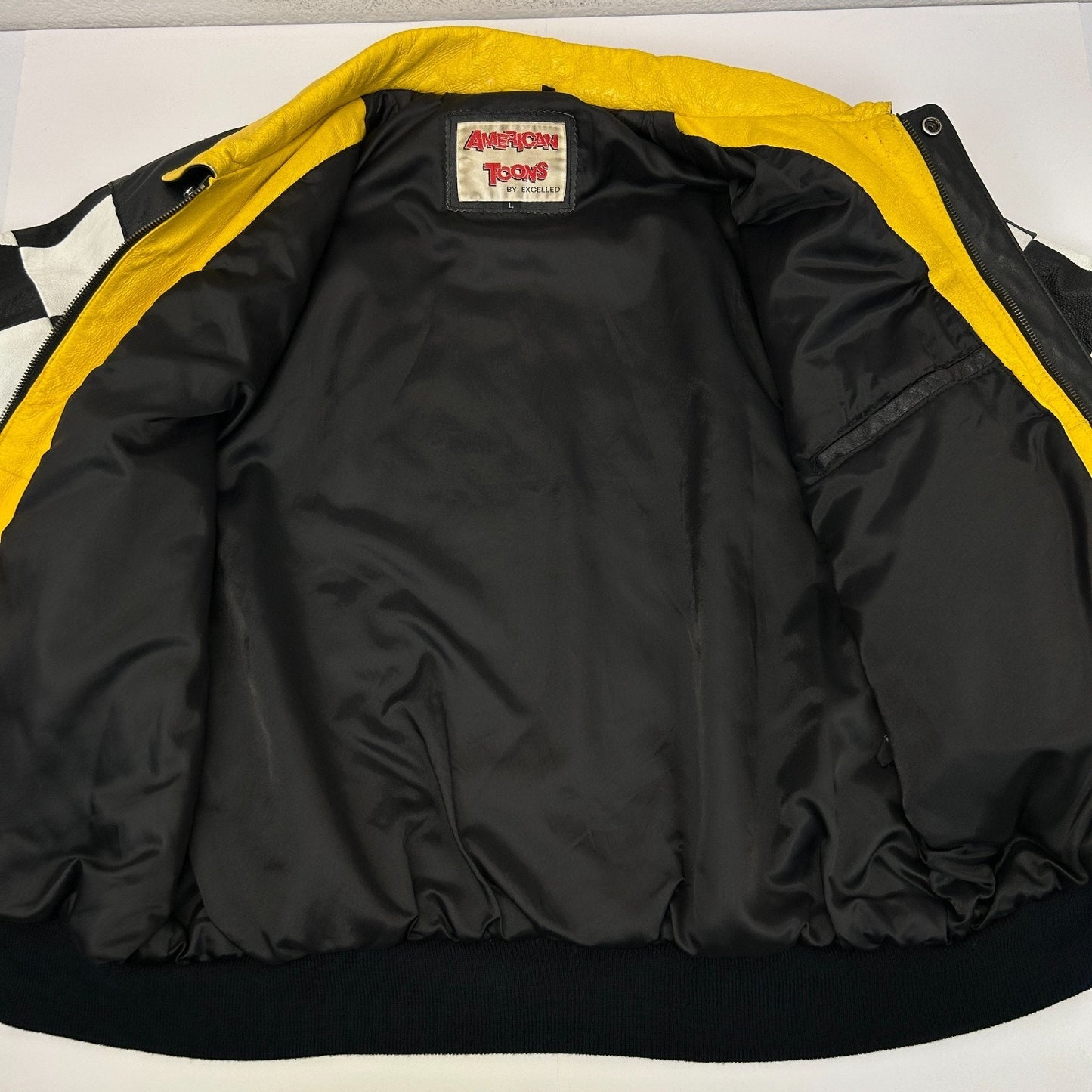 Vintage 90s Snoopy Peanuts Leather Bomber Jacket American Toons Black L Large