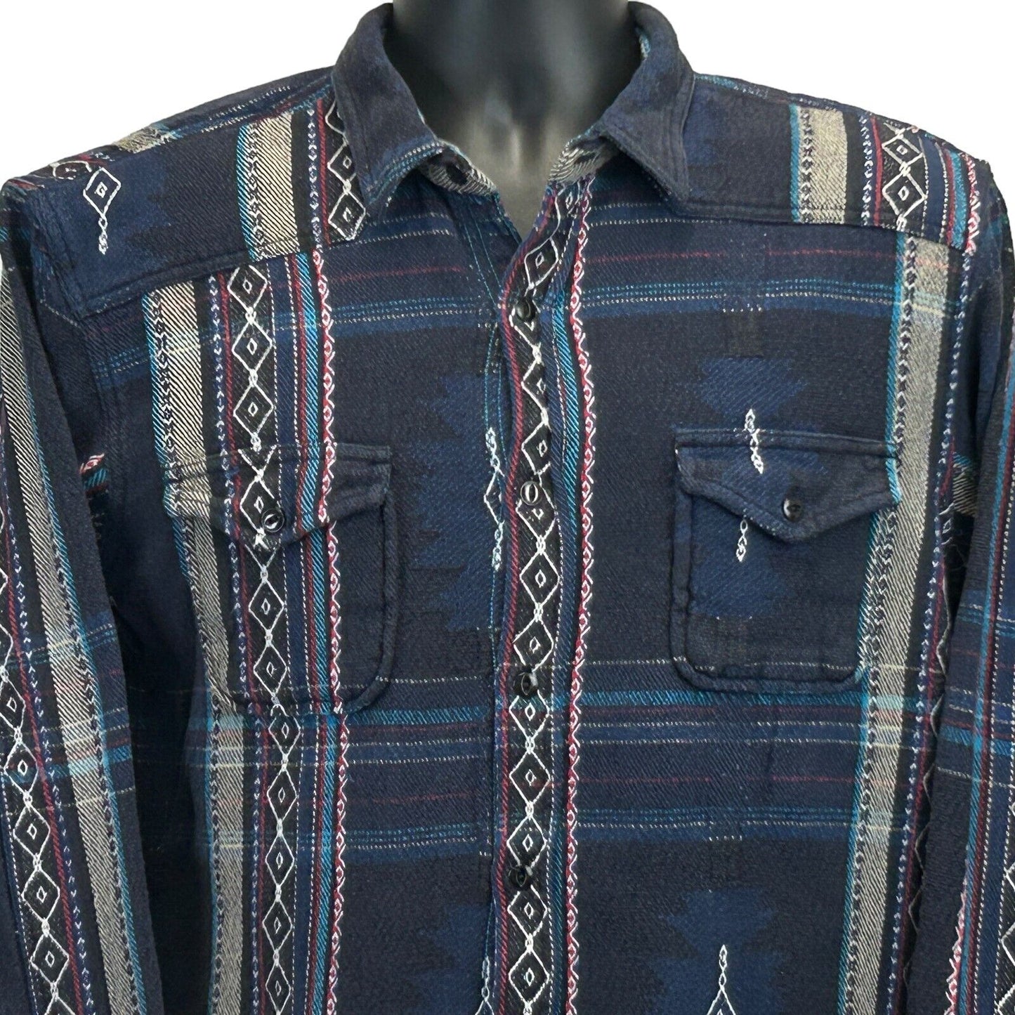 Camisa con botones al frente y diseño tipo manta del suroeste de Lucky Brand, talla grande, para hombre, color azul