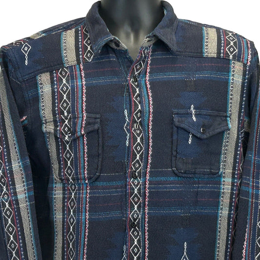 Lucky Brand Southwestern Blanket Button Front Shirt Large Western Mens Blue