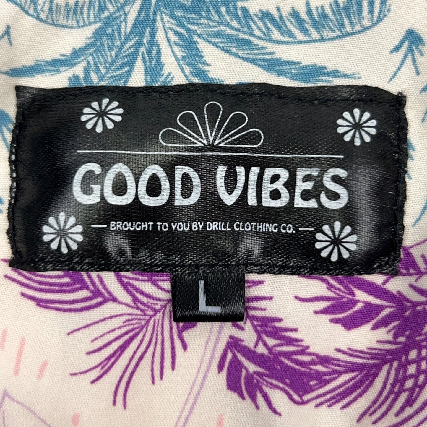 Good Vibes Hawaiian Camp Shirt Mens L Large White Drill Clothing Co Button Front