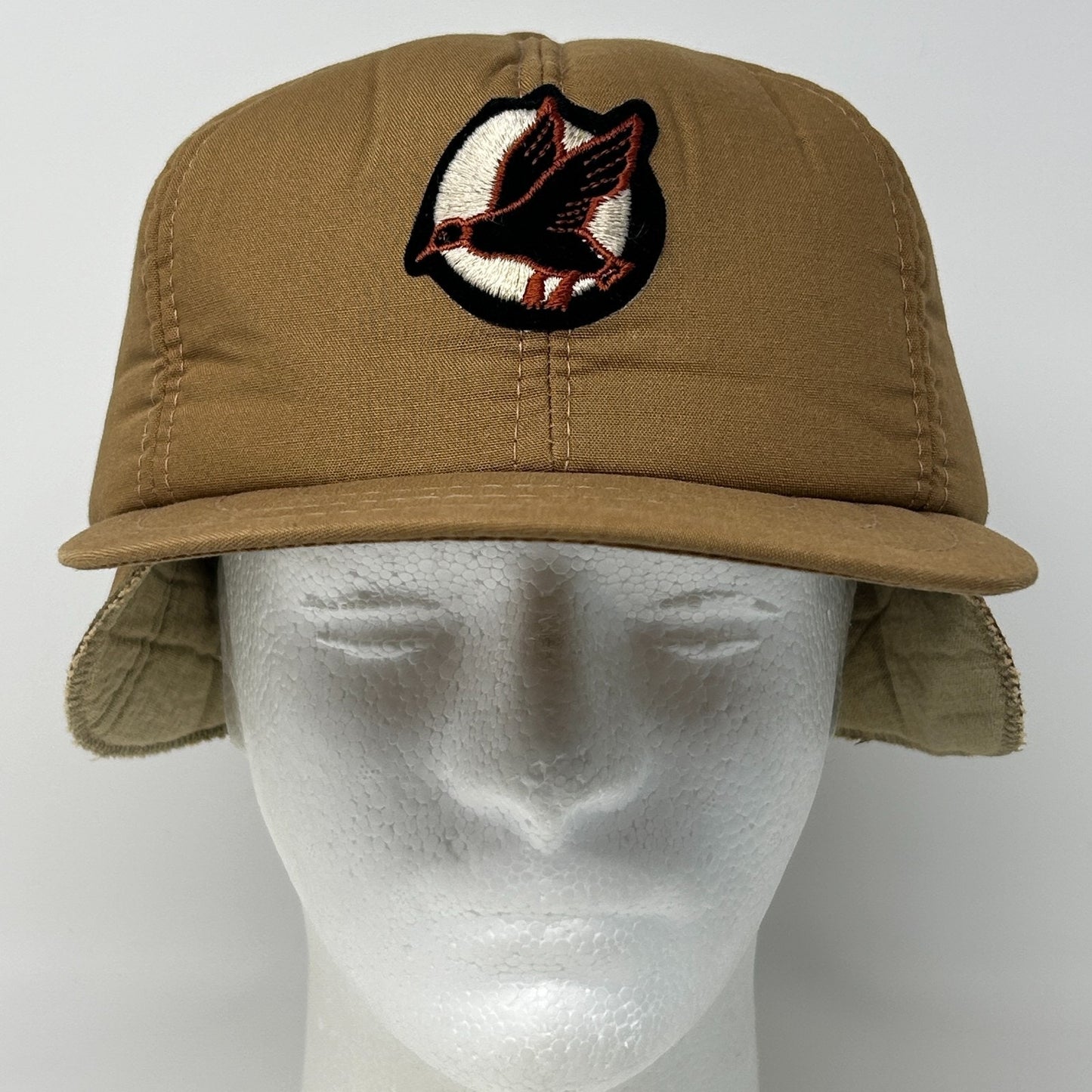 Vintage 80s Duck Hunting Hat Baseball Cap Ear Flap Hunter Brown XL X-Large