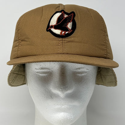 Vintage 80s Duck Hunting Hat Baseball Cap Ear Flap Hunter Brown XL X-Large