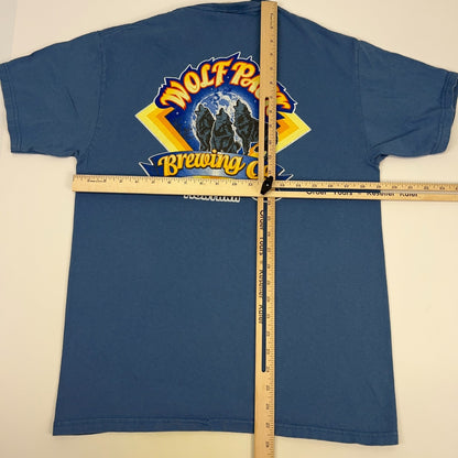 Vintage Y2Ks Wolf Pack Brewing Co T Shirt Yellowstone Montana Beer Blue M Medium