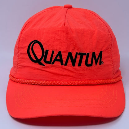 Vintage 90s Quantum Fishing Reels Hat Cap Blaze Orange Snapback Fisherman Rope