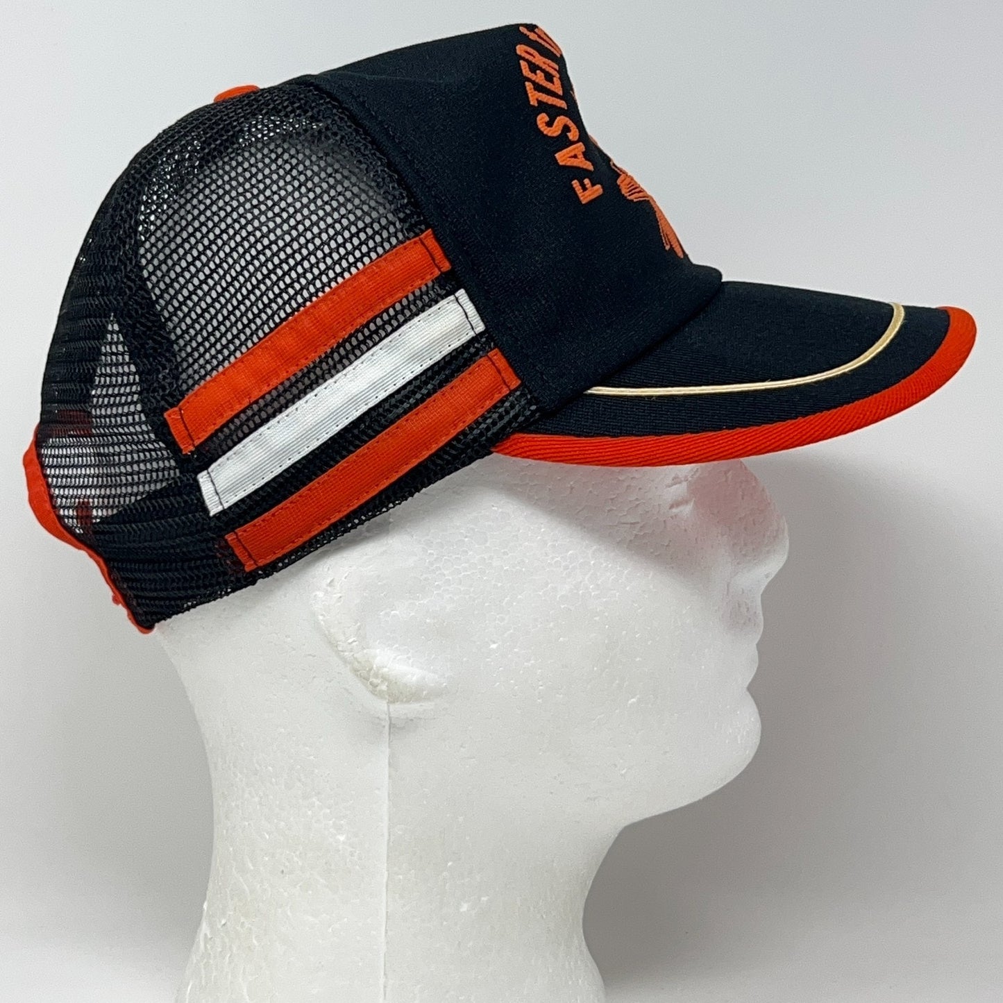 Vintage 80s Faster From LB Foster Trucker Hat Baseball Cap 3 Stripe USA Black