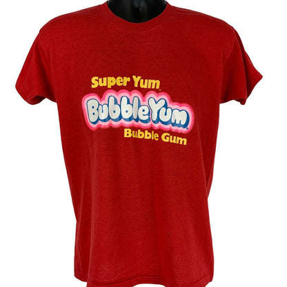 Camiseta vintage de los años 80 con chicle Super Yum Bubble Yum, con una sola puntada y un pequeño refrigerio, para hombre, color rojo