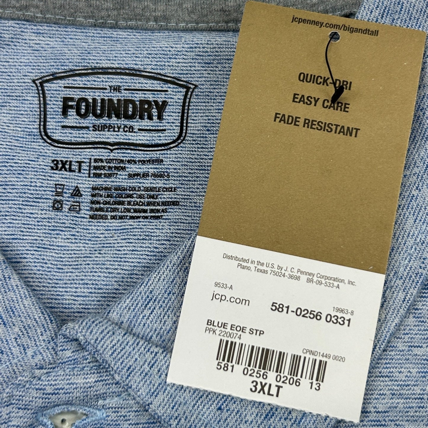 The Foundry Supply Co Polo Shirt Quick Dri Easy Care Heather Blue 3XLT XXXL Tall