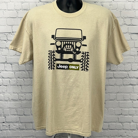 Jeep Only T Shirt Unisex XL X-Large Beige 4x4 Wrangler Offroading Short Sleeve