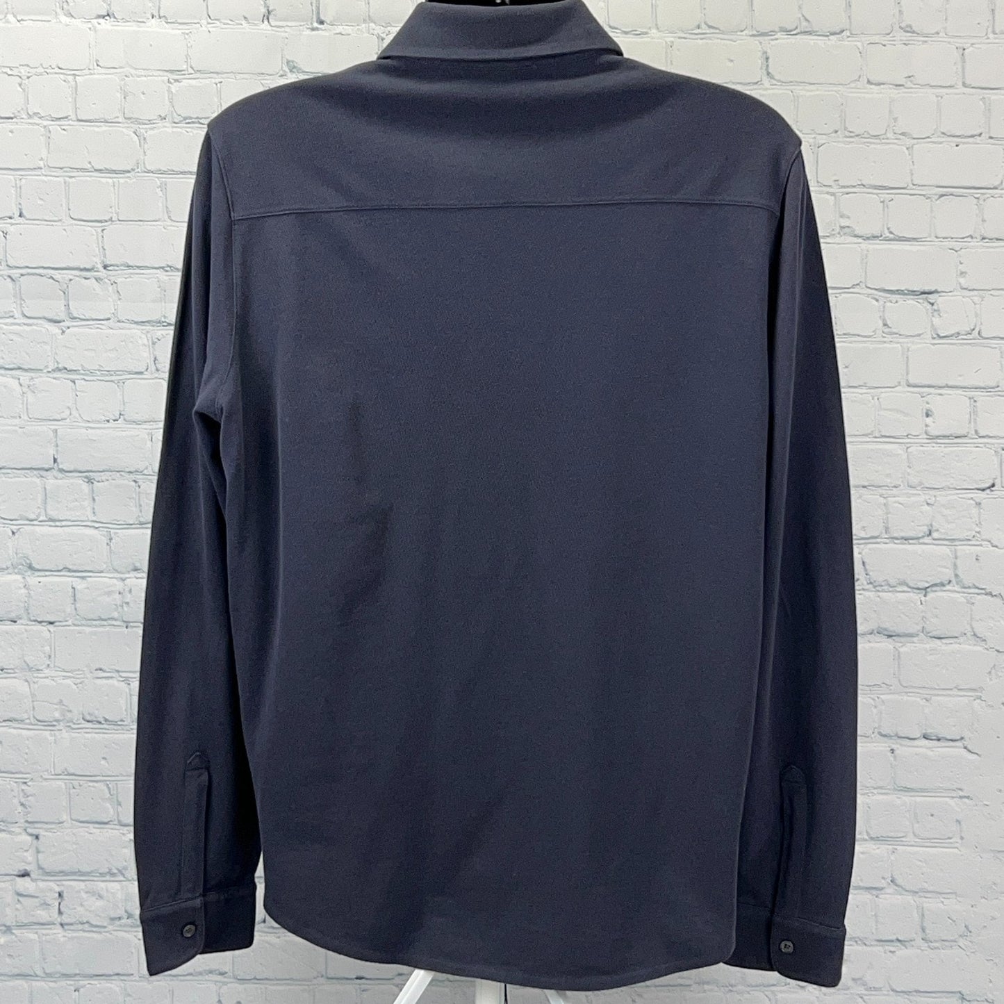 Vince Cotton Pique Button Front Shirt Blue Long Sleeve M97309681A Mens L Large