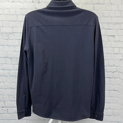 Vince Cotton Pique Button Front Shirt Blue Long Sleeve M97309681A Mens L Large