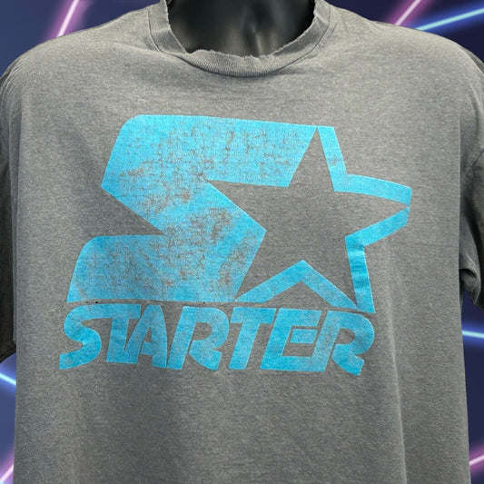Vintage Distressed Starter Logo T Shirt X-Large 90s Single Stitch Tee Mens Gray